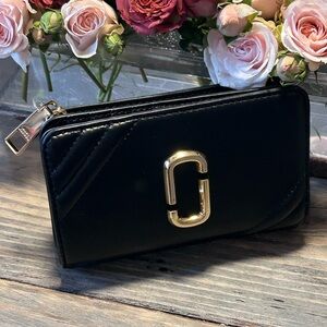 Marc Jacobs Black Quilted Snapshot Card Case with Gold Hardware